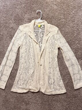 FARM Rio Cream Lace Openwork Blazer Cardigan